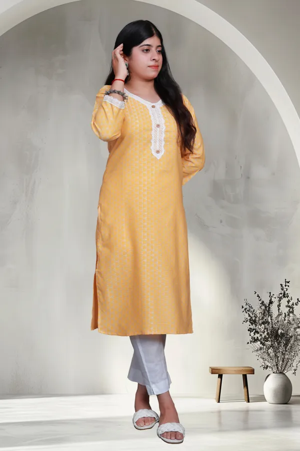 Yellow_Jacquard_Cotton_Blend_Long_Straight_Kurti