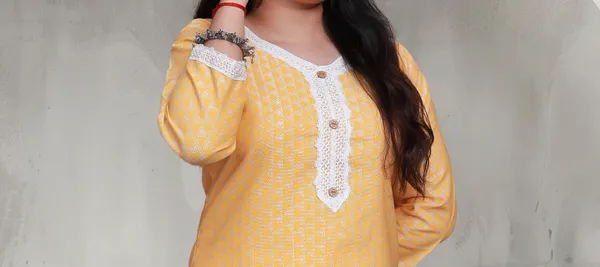 Yellow_Jacquard_Cotton_Blend_Long_Straight_Kurti