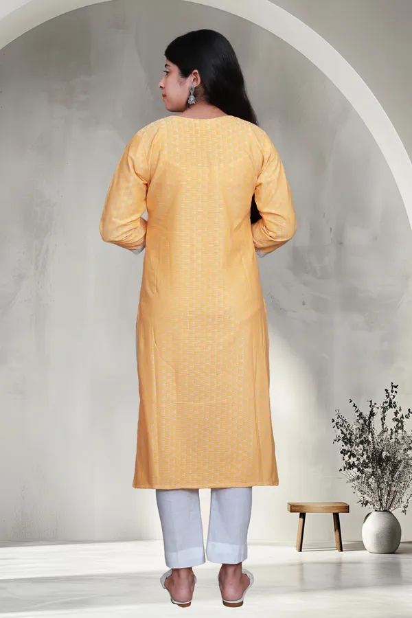 Yellow_Jacquard_Cotton_Blend_Long_Straight_Kurti