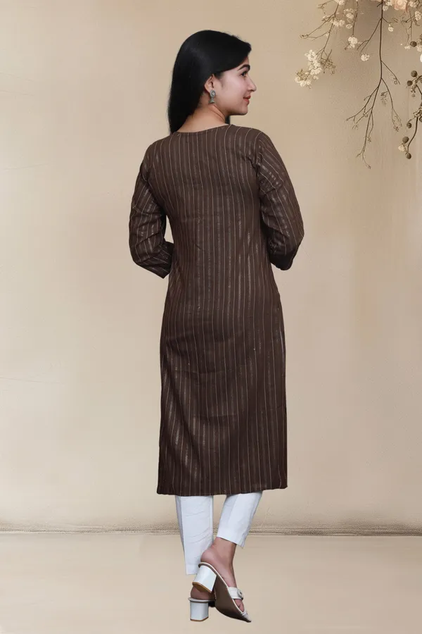 Brown_Shine_Weaving_Design_Cotton_Blend_Long_Straight_Kurti