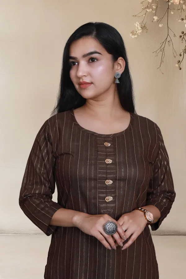 Brown_Shine_Weaving_Design_Cotton_Blend_Long_Straight_Kurti