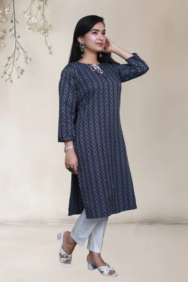 Navy_Blue_Thread_Weave_Cotton_Blend_Long_Straight_Kurti