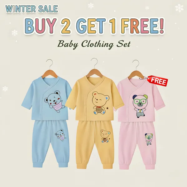 Multicolor_Soft_Cotton_Jhabla_&_Pyjama_Set_For_Kids_(Pack_Of_3)