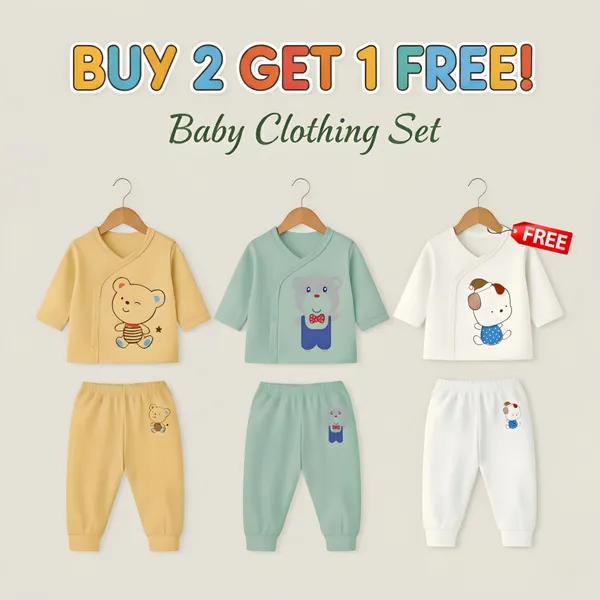 Multicolor_Soft_Cotton_Jhabla_&_Pyjama_Set_For_Kids_(Pack_Of_3)