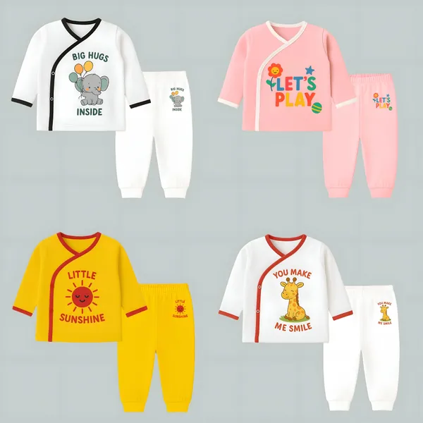 Multicolor_Premium_Cotton_Jhabla_&_Pyjama_For_Kids_(Pack_Of_4)