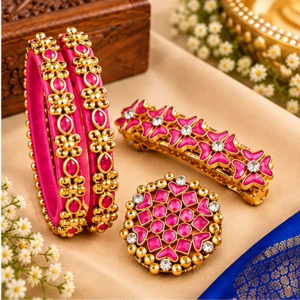 Pink_Gold-Tone_Enamel_Bangle_Set_For_Women