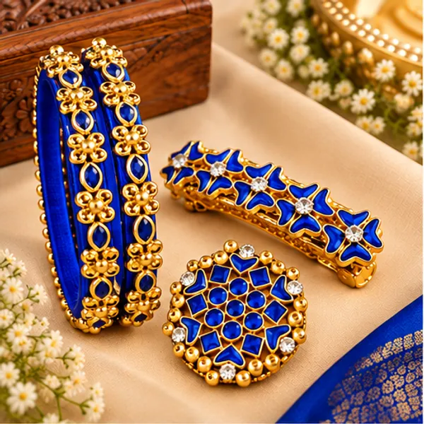 Blue_Enamel_Floral_Bangle_Set_for_Women