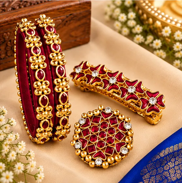 Pink_Gold-Tone_Enamel_Bangle_Set_For_Women