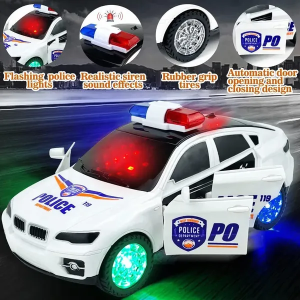 White_Police_Car_With_3D_Flashing_Light_&_Sound_360_Degree_Rotating