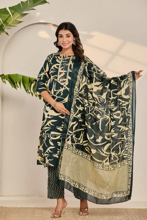 Black_Jaipuri_Cotton_Straight_3_Piece_Set_For_Women