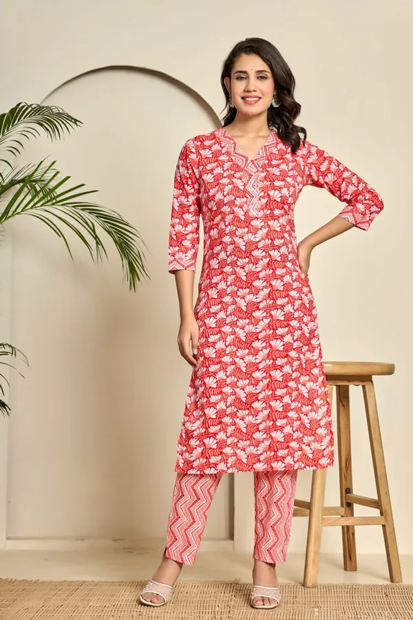 Red_Jaipuri_Cotton_Straight_3_Piece_Set_For_Women