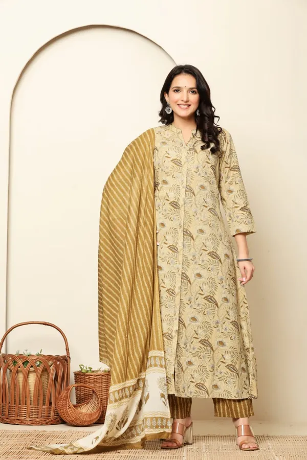 Beige_Premium_Cotton_A-Line_3_piece_set_For_Women