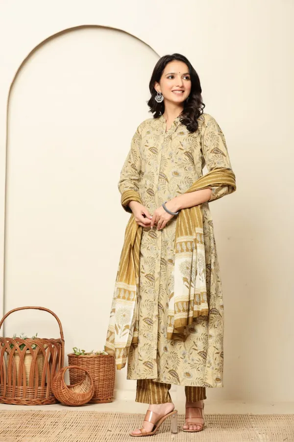 Beige_Premium_Cotton_A-Line_3_piece_set_For_Women