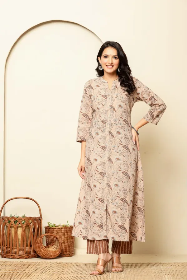 Brown_Premium_Cotton_A-Line_3_Piece_Set_For_Women