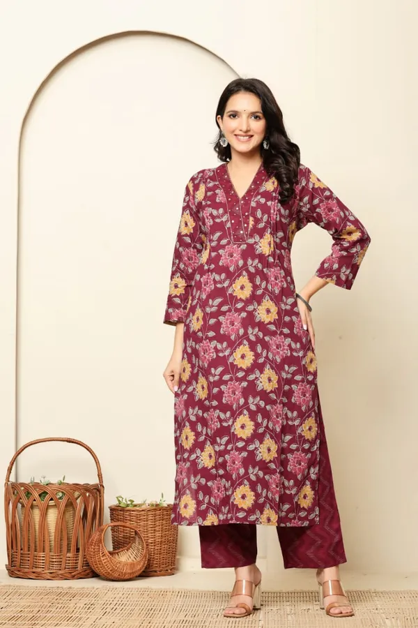 Maroon_Cotton_Straight_3_piece_set_For_Women