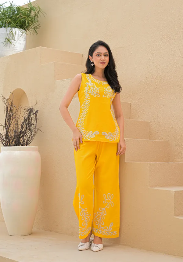 Yellow_Cotton_Embroidered_Short_Co-Ord_Set_For_women