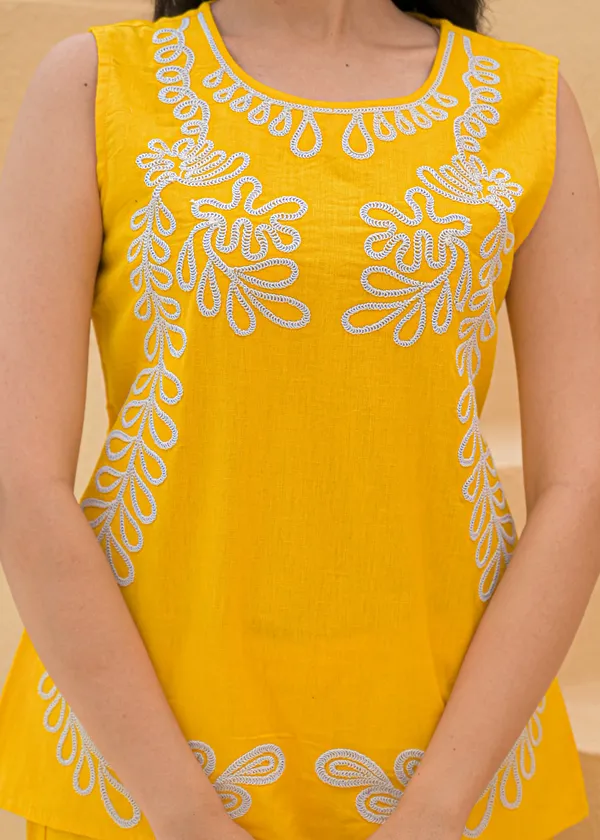 Yellow_Cotton_Embroidered_Short_Co-Ord_Set_For_women
