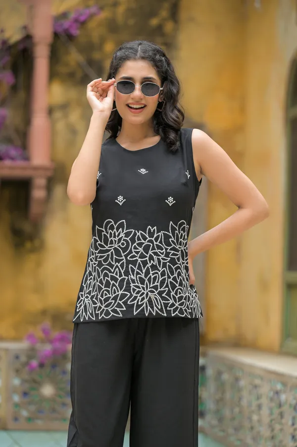 Black_Cotton_Embroidered_Short_Co-Ord_Set_For_Women