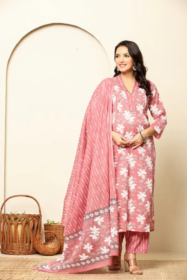 Peach_Cotton_Straight_3_piece_set_For_Women