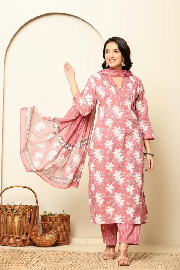 Peach_Cotton_Straight_3_piece_set_For_Women