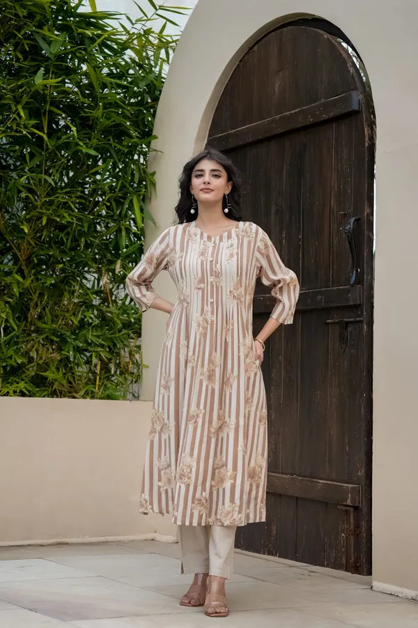 cotton_Brown_floral_printed_kurti_with_pant