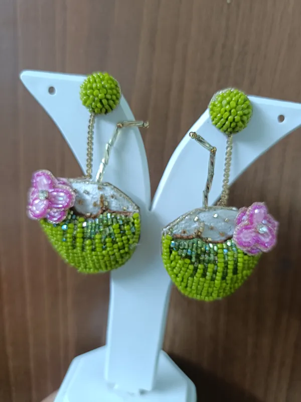 Green_Beaded_Floral_Drop_Earrings_For_Women