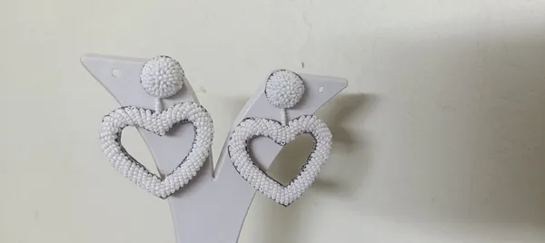 White_Beaded_Heart_Shape_Drop_Earrings_For_Women