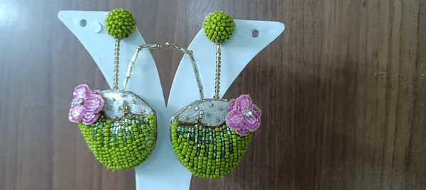 Green_Beaded_Floral_Drop_Earrings_For_Women