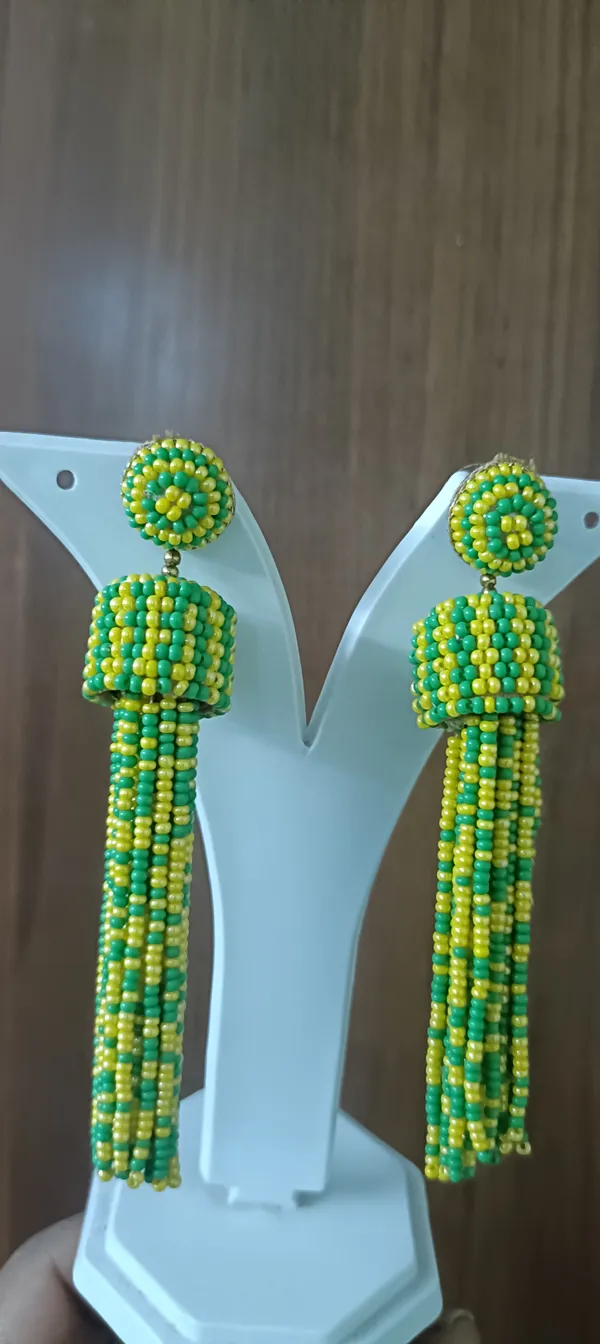Green_Yellow_Beaded_Tassel_Drop_Earrings_For_Women