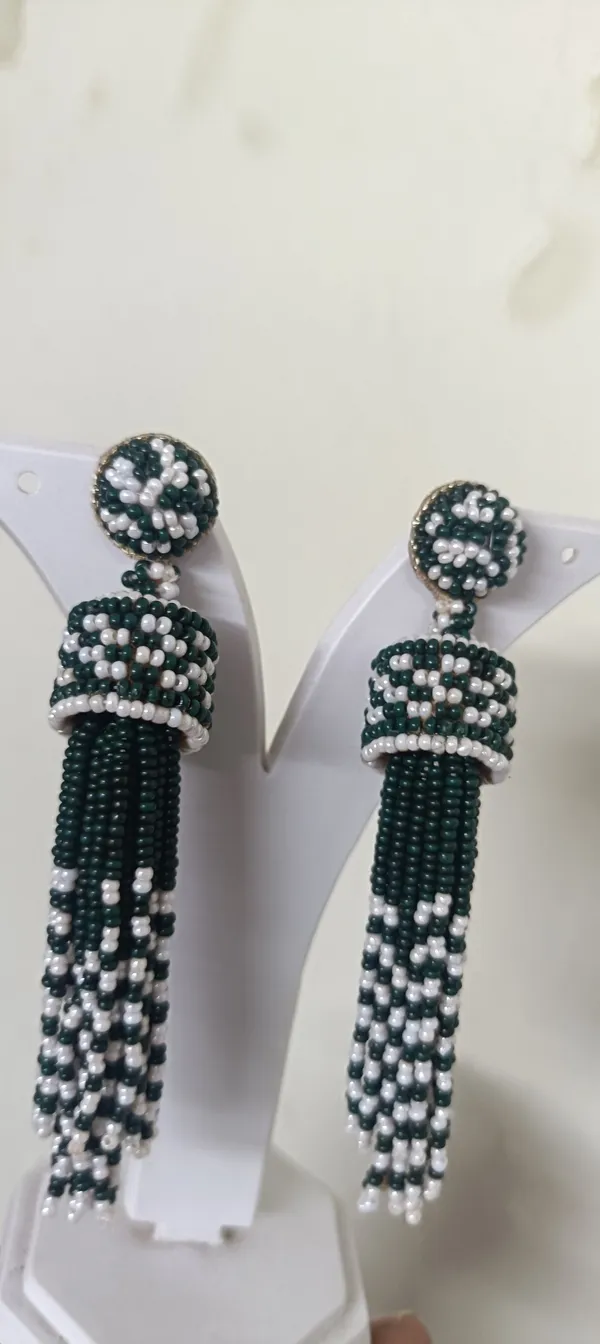 Green_White_Beaded_Tassel_Drop_Earrings_For_Women