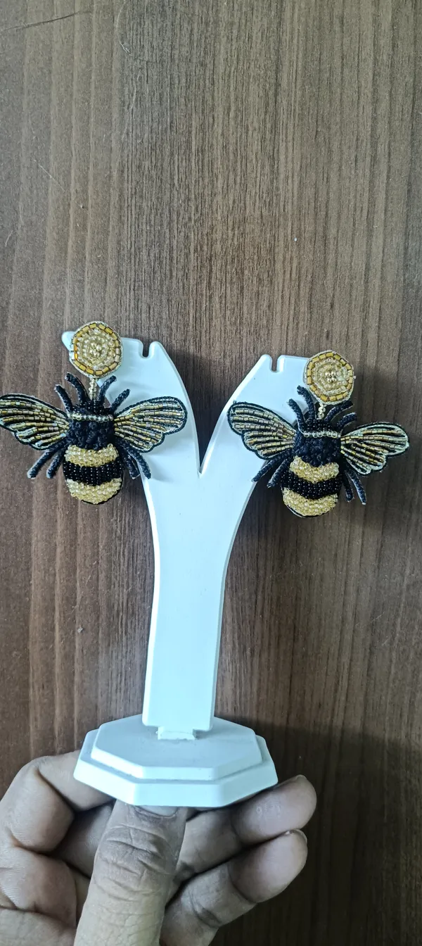 Gold_Beaded_Bee_Shaped_Stud_Earrings_For_Women