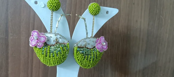 Green_Beaded_Floral_Drop_Earrings_For_Women