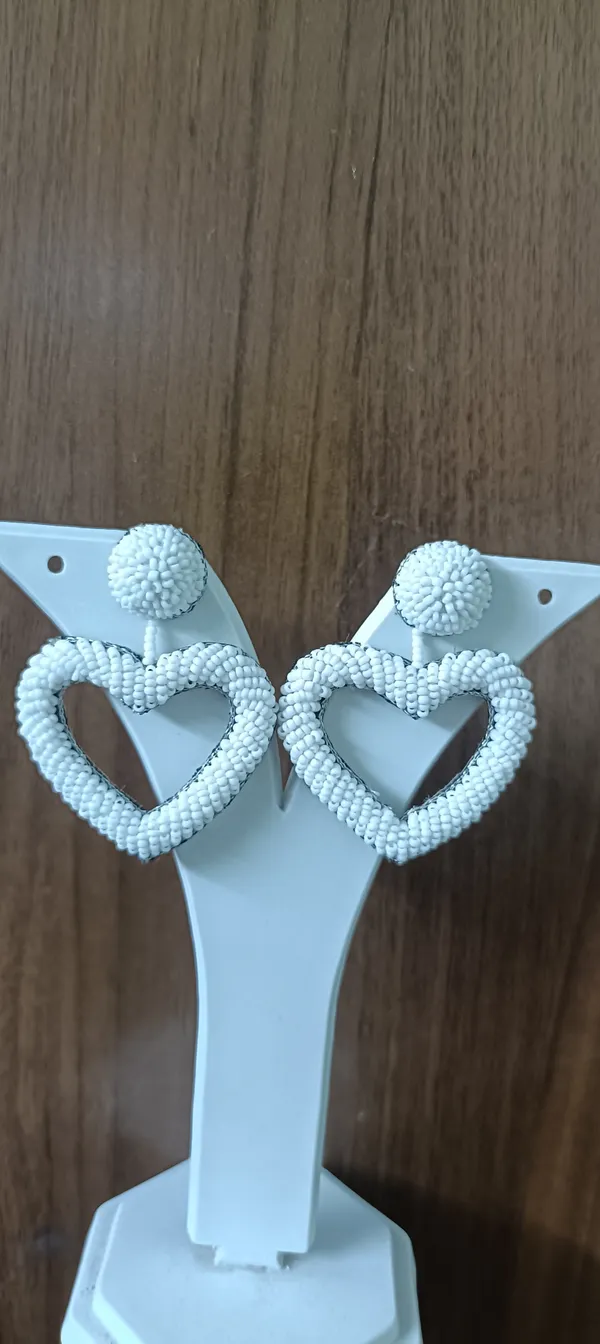White_Beaded_Heart_Shape_Drop_Earrings_For_Women