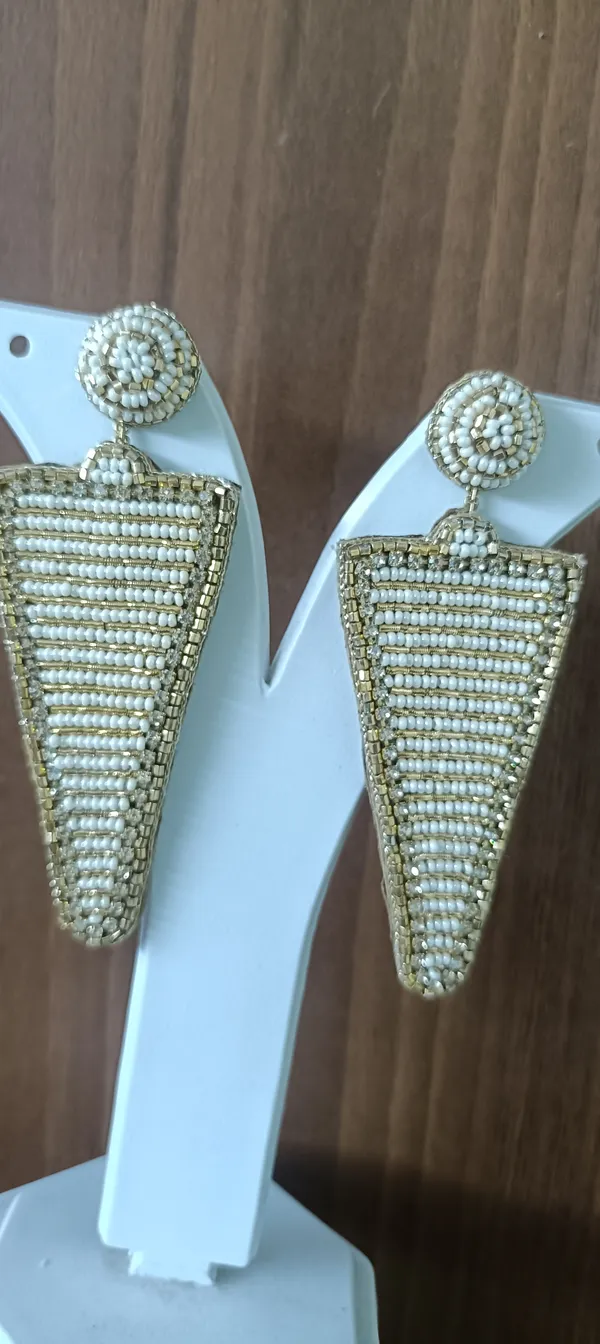 White_Gold_Beaded_Triangle_Drop_Earrings_For_Women