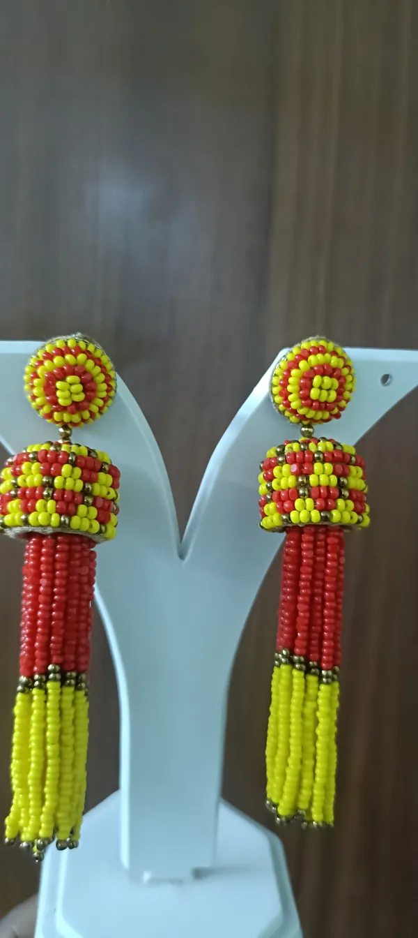 Red_Yellow_Beaded_Tassel_Drop_Earrings_For_Women