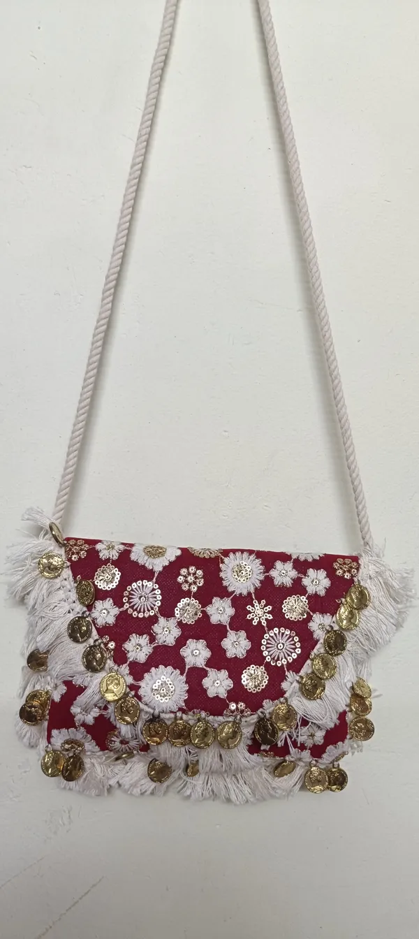 Maroon_Cotton_Embroidered_Fringe_Sling_Bag_For_Women