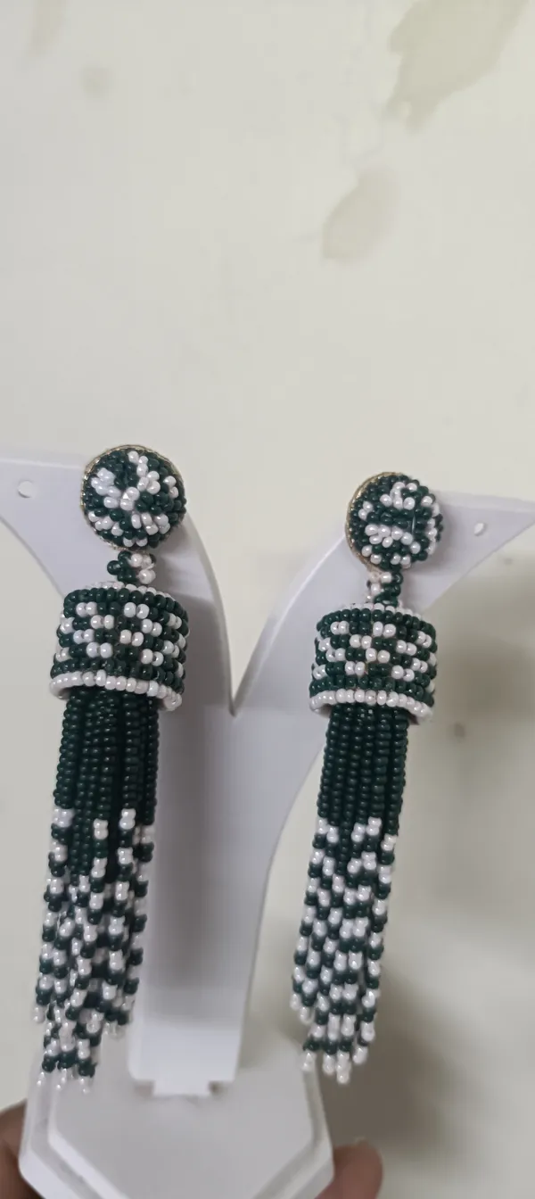 Green_White_Beaded_Tassel_Drop_Earrings_For_Women
