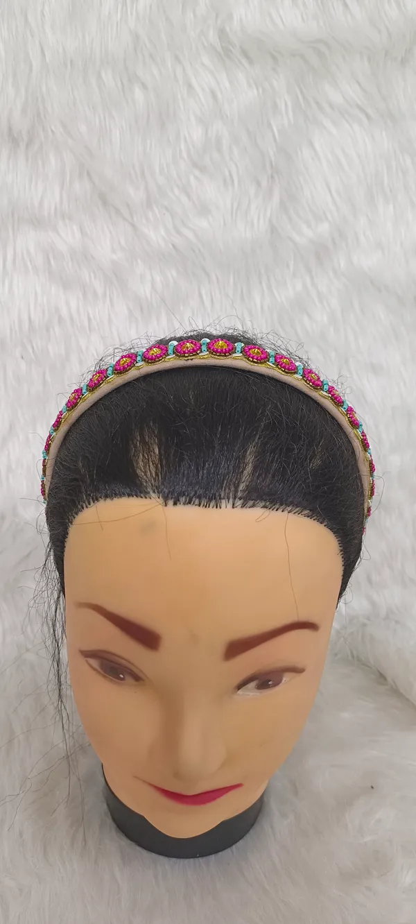 Pink_Satin_Beaded_Embellished_Hairband_For_Women