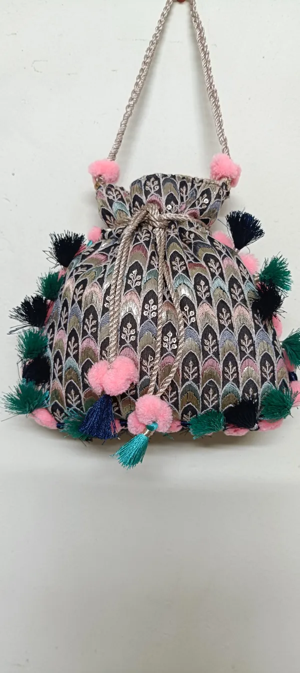 Cotton_Sequin_Embroidered_Pom_Pom_Tassel_Potli_Bag_For_Women