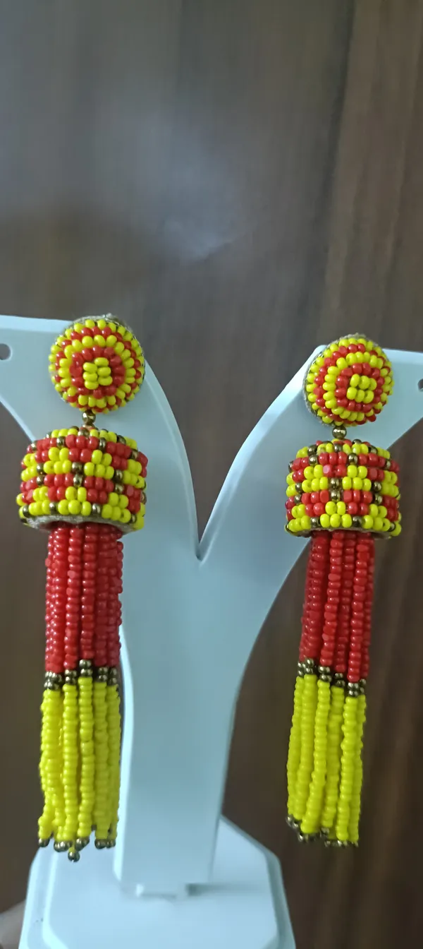 Red_Yellow_Beaded_Tassel_Drop_Earrings_For_Women