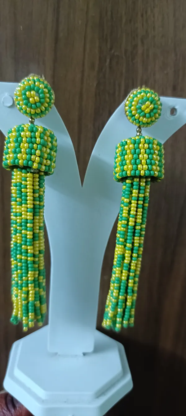Green_Yellow_Beaded_Tassel_Drop_Earrings_For_Women
