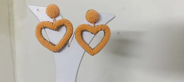 Orange_Beaded_Heart_Shape_Dangle_Earrings_For_Women