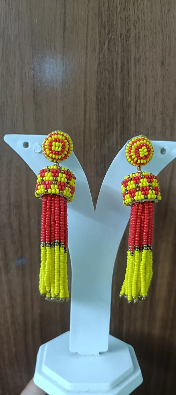 Red_Yellow_Beaded_Tassel_Drop_Earrings_For_Women