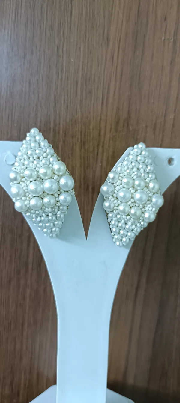 White_Pearl_Cluster_Studded_Statement_Earrings_For_Women