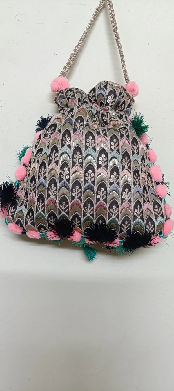 Cotton_Sequin_Embroidered_Pom_Pom_Tassel_Potli_Bag_For_Women