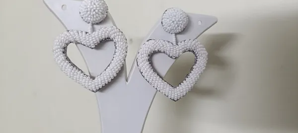 White_Beaded_Heart_Shape_Drop_Earrings_For_Women