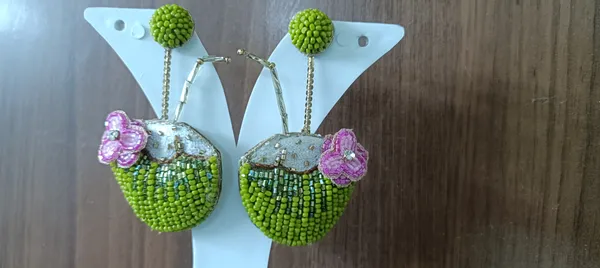 Green_Beaded_Floral_Drop_Earrings_For_Women