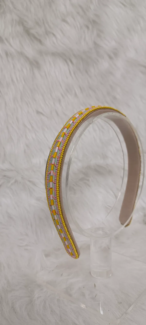 Yellow_Pink_Beaded_Braided_Hairband_For_Women