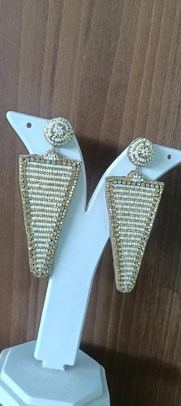 White_Gold_Beaded_Triangle_Drop_Earrings_For_Women