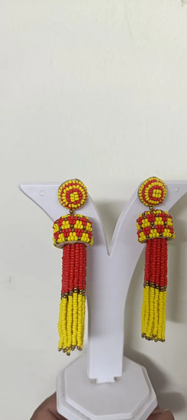 Red_Yellow_Beaded_Tassel_Drop_Earrings_For_Women